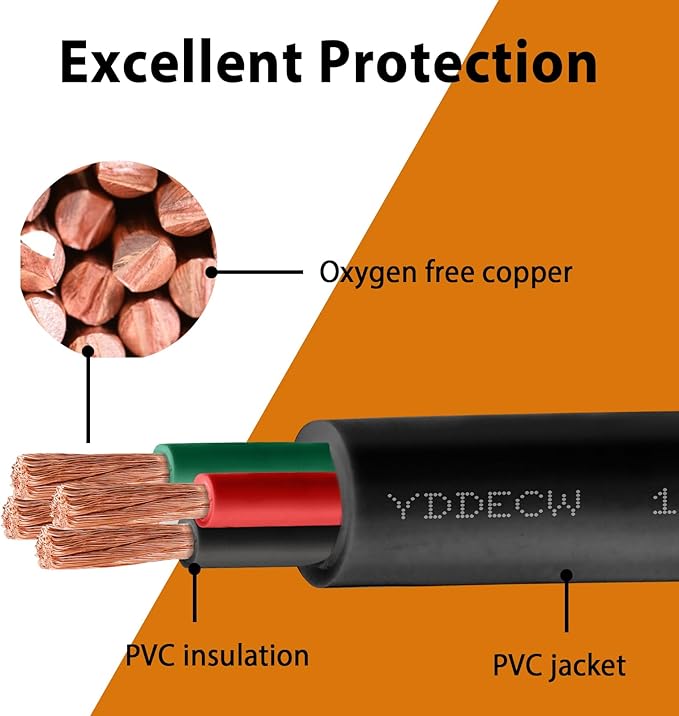 100ft 10/4 10 AWG Portable Power Cable (4 Conductor) - SJOOW 300V 10 Gauge Electric Wire for Motor Leads, Portable Lights, Battery Chargers and Machinery - 4 Conductor - 100 Feet Electrical Cord