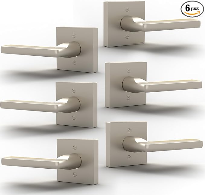 Mega Handles Prime Dummy Door Handles - 6 Pack Heavy Duty Brushed Nickel Door Handles, Non-Turning Door Handle for Closet & French Doors, Single Side, Fits All Standard Doors - Satin Nickel