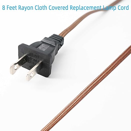 8 Feet Rayon Cloth Covered Replacement Lamp Cord with End Plug for Antique Lamp Repair DIY Project, SPT-1 Electric Wire,18 AWG, Stripped Ends,4 Pack,Brown Color