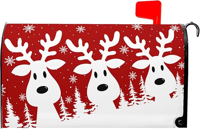 Kawani Merry Christmas Mailbox Cover - Red Deer Snowflake Magnetic Standard Size 25.5x21 Inch Winter Xmas Holiday Decorative Post Letter Box Cover for Garden Yard Decor
