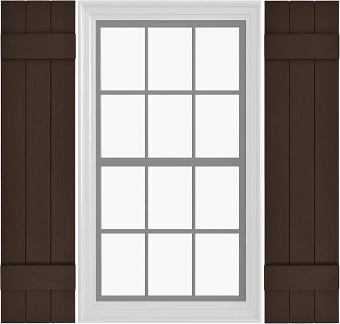 Board & Batten Vinyl Shutters (1 Pair) | 11"x43" (3-Board) - Coffee Bean | Exterior Window Shutters | Includes Mounting Hardware | Simple Installation | Made in USA