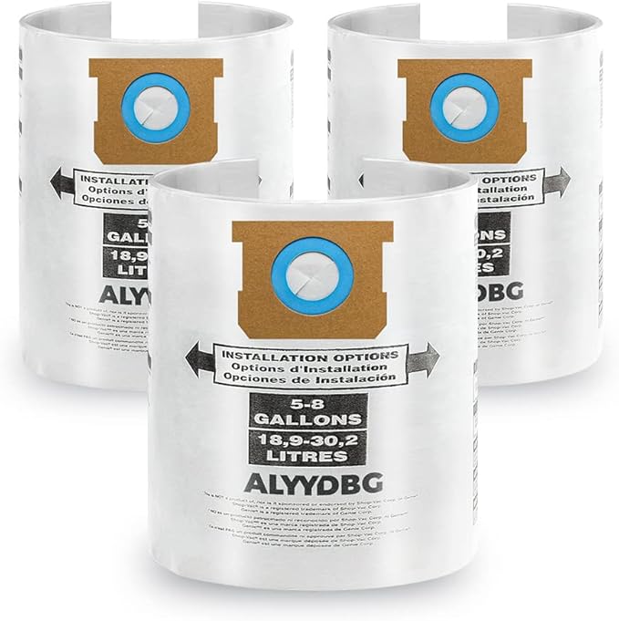 3 Pack Shop Vac 5-8 Gallon Filter Bags, ALYYDBG Type E - 90661 906-61 9066100 9066133; Type H 90671 9067-1 9067100 9067133 Vacuum Cleaner Filter Bags