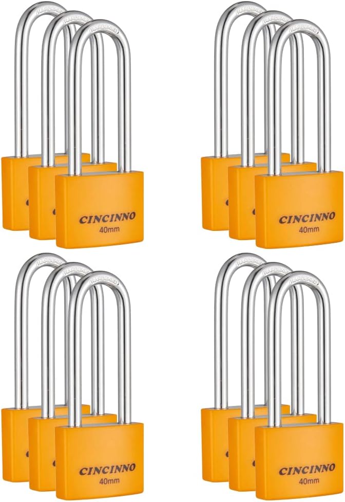 Covered Aluminum Key Lock, Extra Long Shackle Pad Lock with Same Key for Sheds, Storage Unit, School Gym Locker, Toolbox, 12 Pack
