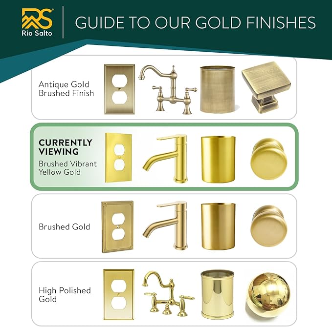 Rio Salto Modern Metal Vibrant Yellow Gold Wall Outlet Cover or Light Switch Cover Rocker Decora Electrical Switch Covers Decorator Plug Wall Plate MIDSIZE Covers Gold (Rocker 1-Gang)