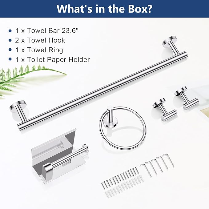 TQKAG 5 Piece Bathroom Towel Bar Holder Sets Polished Chrome Bathroom Hardware Set Stainless Steel Toilet Paper Holder with Shelf Bathroom Accessories Kit Wall Mounted