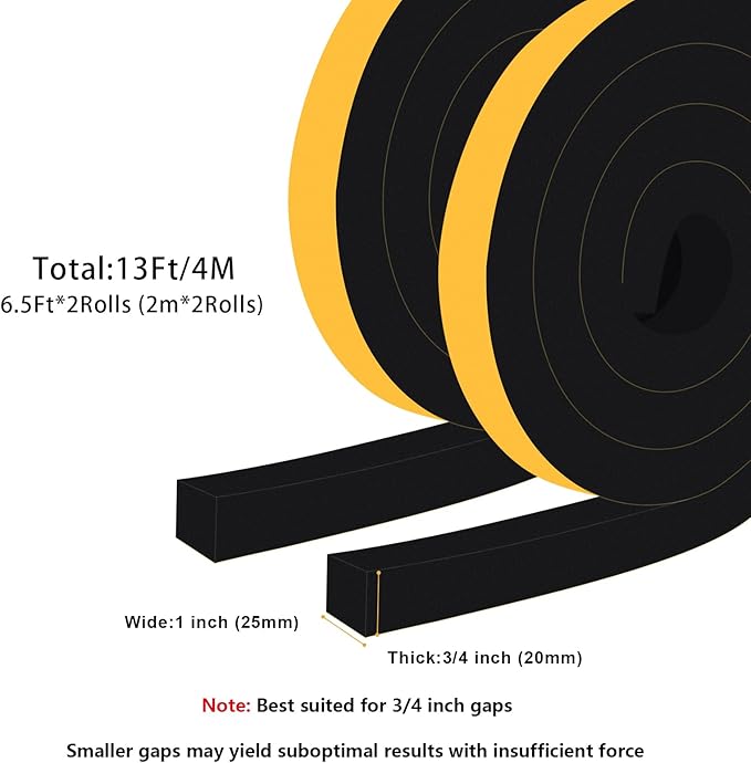 Strong Adhesive Air Conditioning Seal Strip, Closed Cell Foam Insulation Tape for Automotive, Furniture Protective, Gasket Seal, High Density Foam Tape, Shock-Absorbing(1 in x 3/4 in x 13Ft)