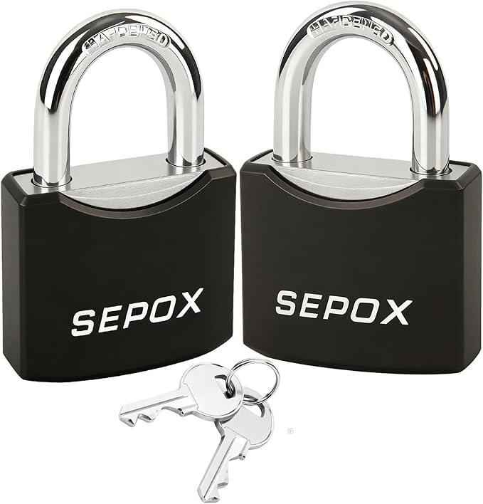 SEPOX® Twins 1-9/16" All-Weather Outdoor Padlocks Keyed Alike, Short Shackle, Solid Steel Lock, Heavy-Duty with Black Cover, Design for Gate Fence Cabinet Toolbox School Gym Locker with 2pcs Same Key