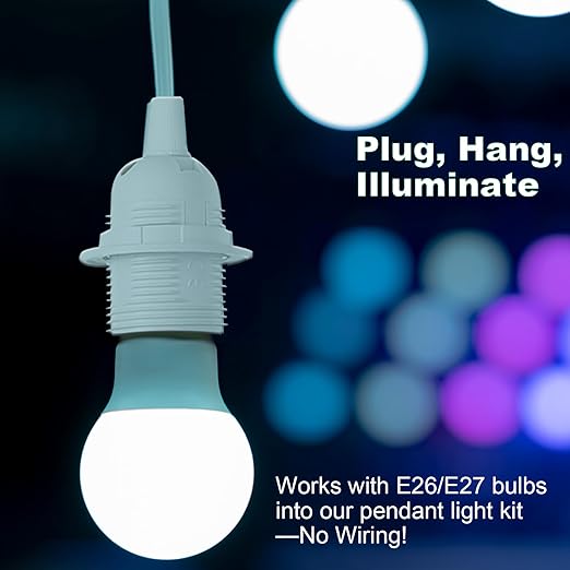 Plug in Pendant Light Cord Kit - 16Ft Light Bulb Socket with Cord E26/E27 Hanging Lantern Lamp Cable with Switch,Socket Rings, 4 Pack, White