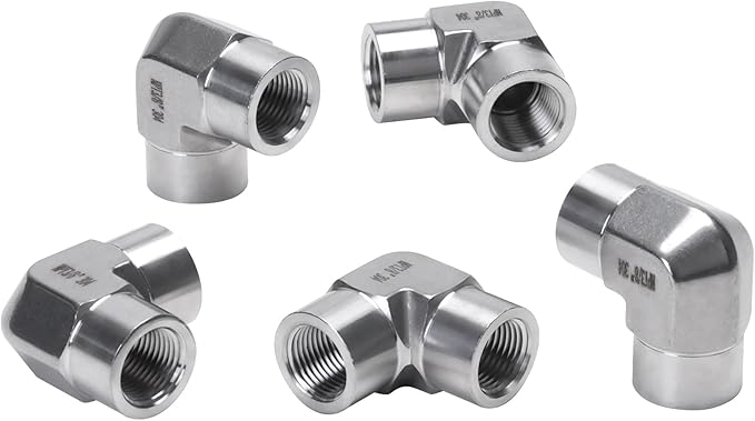 90 Degree Street Elbow - 3/8" NPT Female to 3/8" NPT Female Stainless Steel 304 Heavy Duty Forged Barstock Street Elbow Adapter Pipe Fitting (pack of 5)