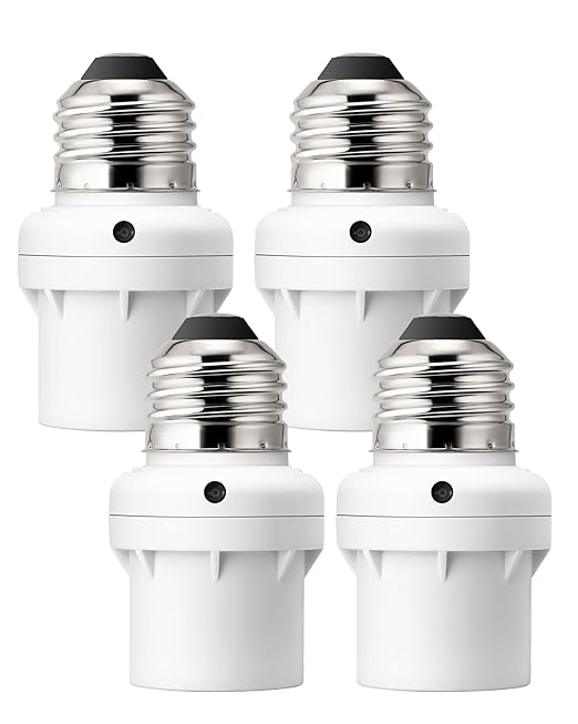 DEWENWILS Light Sensor Socket, Dusk to Dawn Sensor Socket, Light Bulb Socket for Light Fixtures, Compatible with Incandescent/CFL/LED/Halogen Bulbs, 4 Pack, ETL Listed