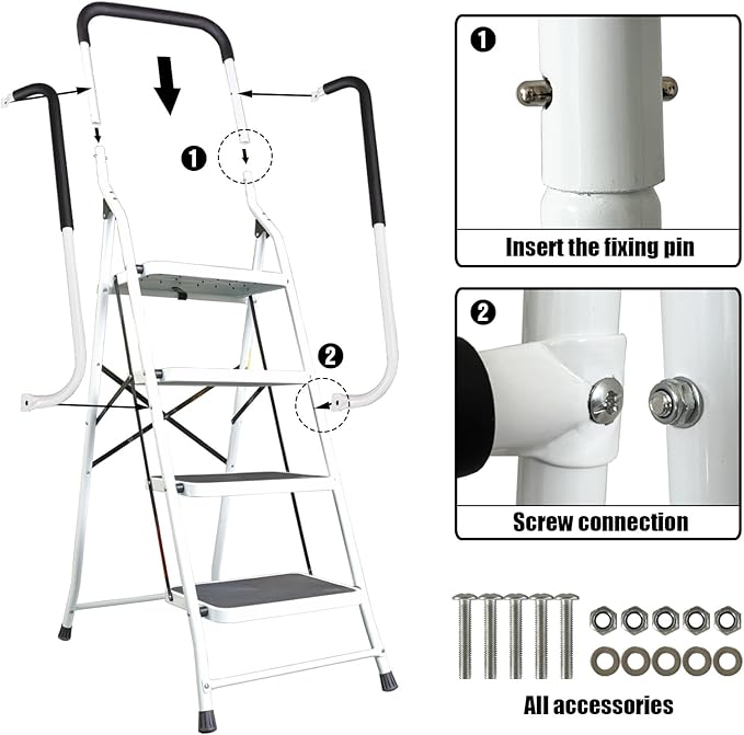 4 Step Ladder, Folding Lightweight Step Stool with Handrails and Wide Anti-Slip Pedal for Home, Office, Kitchen and Garage, Service Height 37.8 inch, 400 lbs Capacity