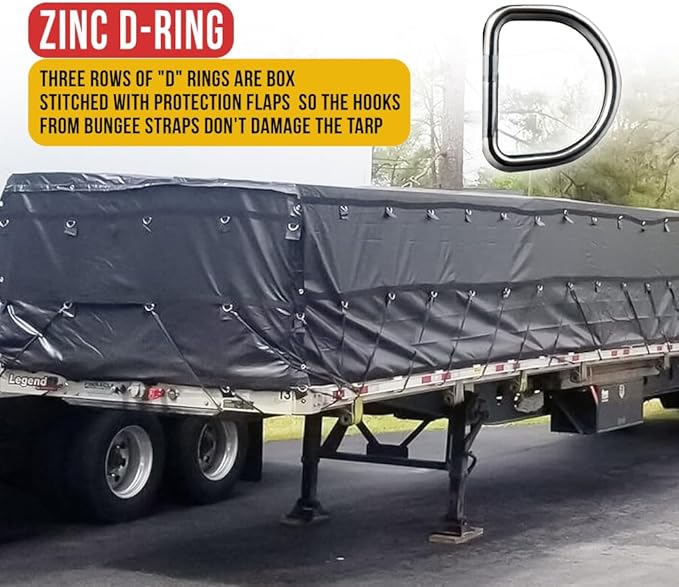 Mytee Products 2 Pack 20' x 27' Flatbed Truck 18 Oz Lumber Tarp with 6 FT Drop - Black Heavy Duty Vinyl Waterproof Tarp for Trailers to Protect Cargo from Wind, Rain, Snow and Sun