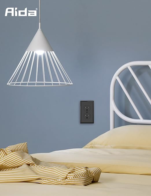 AIDA 20 Amps Outlets Duplex Electrical Receptacle Outlets,Tamper Resistant,Heavy-Duty Receptacle Wall Outlet,Residential,TR,3-Wire, Self-Grounding Clip, NEMA 5-20R,UL Listed (20 Pack, Black)