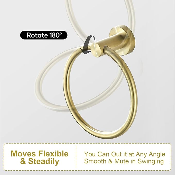 TURS Brushed Gold Bathroom Hardware Set 5 Piece, SUS304 Stainless Steel Bath Towel Bar Set, 24 Inch Bathroom Accessories Kit Wall Mounted