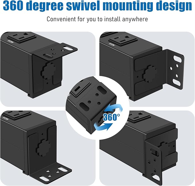 HHSOET 1U Rack Mount Surge Protection, 8 Outlet PDU Power Strip, Metal Mountable Outlet Strip with Switch, 10ft Power Cord.