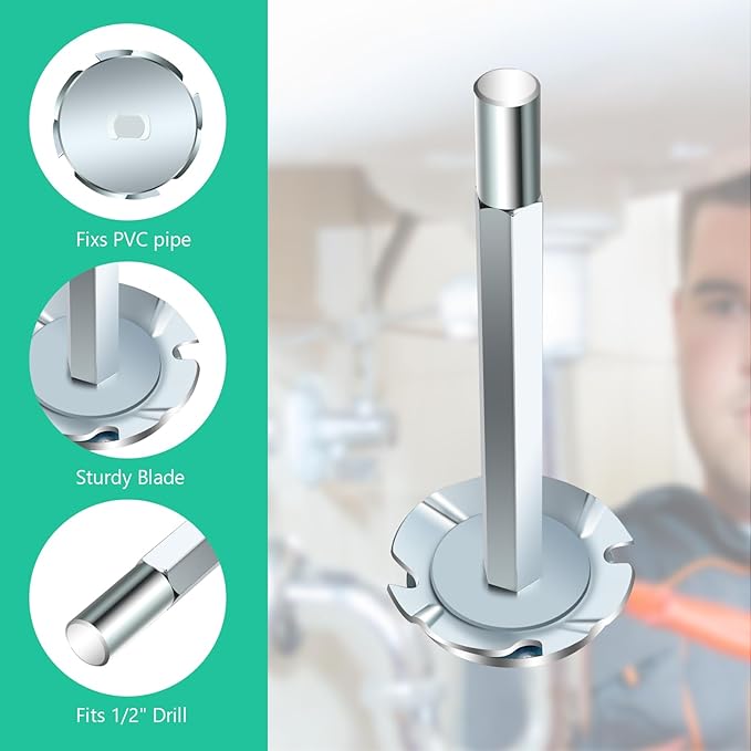 PVC Pipe Reamer, 4Pcs PVC Fitting Saver Tool for Removing SCH 40 from Hub, 1-1/2 In, 2 In, 3 In, 4 In Head, Bit Socket Saver Set for PVC Plumbing, Fits 1/2" Variable Speed Power Drill