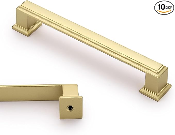 10 Pack 5 Inch(128mm) Hole Center Gold Modern Cabinet Pulls Kitchen Cabinet Handles Kitchen Cabinet Hardware Timeless Drawer Pulls for Dresser Cupboard Wardrobe, P-Gold(5x10)