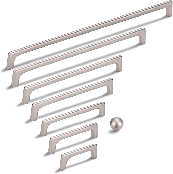 20 Pack 6.3 Inch(160mm) Hole Center Modern Brushed Satin Nickel Cabinet Pull Handle Timeless Vanity Drawer Pull Handle Classic Cabinet Hardware for Kitchen Bathroom, Screws Included, Nickel-B(6.3x20)