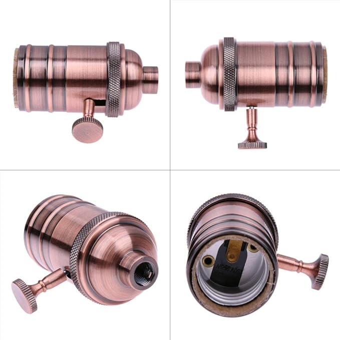 2 Pack Lamp or Fixture Replacement, E26/ E27 Solid Brass Industrial Light Socket Vintage Edison Pendant Lamp Copper Holder with Switch (Red Bronze)