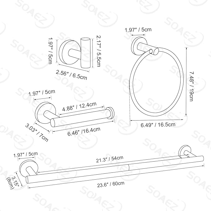 10 Pieces Brushed Nickel Bathroom Hardware Set, SUS304 Stainless Steel Towel Holder Set Includes 23.6 Inch Towel Bar, Toilet Paper Holder, Towel Ring and Towel Hook Wall Mount Bathroom Accessories Set