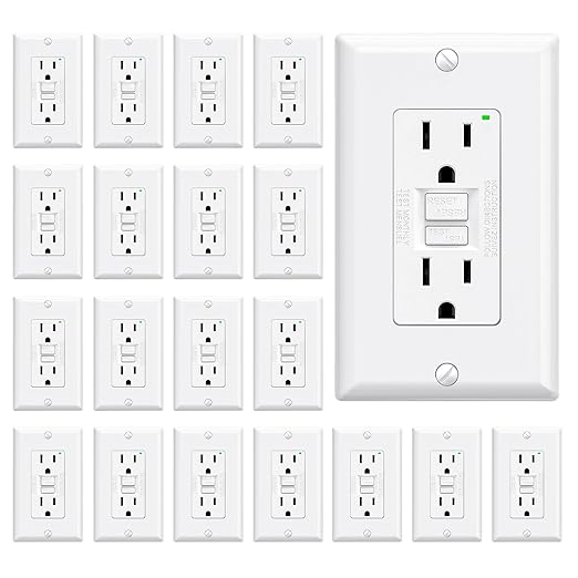 ELEGRP GFCI Outlet 15 Amp, Self-Test GFI Electrical Outlet with Narrow Design, GFCI Receptacle with LED Indicator, UL Listed, White, Wall Plate Included, 20 Pack
