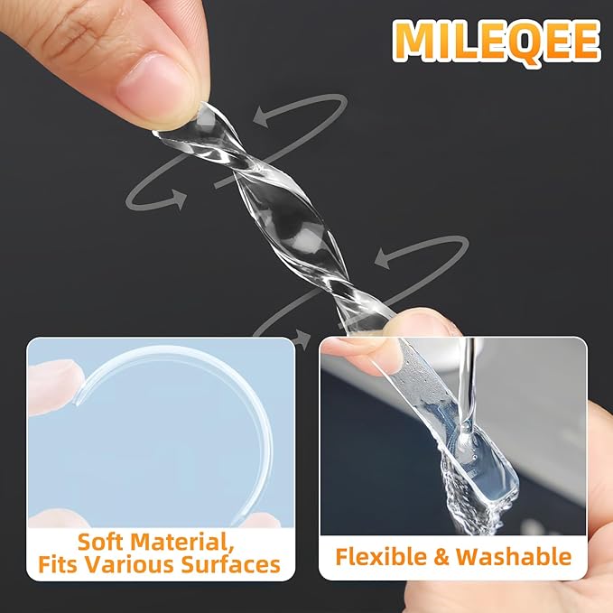 20PCS Clear Protector Strips, Door Wall Bumpers Stopper, Self Adhesive Cabinet Pads Sound Dampening, Cupboard Drawer Cushion Guards, Desk Protective Soft Quiet Cushioning for Furniture Kitchen