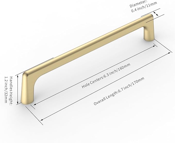 10 Pack Gold Cabinet Pulls - 6.25 Inch Brushed Gold Kitchen Handles for Cabinets & Cupboards