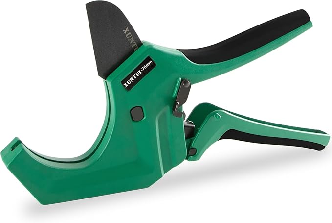 Ratcheting PVC Pipe Cutter- for up to 3-inch OD(Sch 40/80 Pipe) | SKD5 Steel Blade | Professional Plumbing Tool for DIY, Gardening,Plumber(Dark Green,75MM)