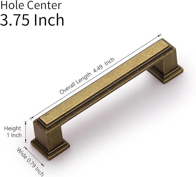 10 Pack 3.75 Inch(96mm) Hole Center Antique Brass Modern Cabinet Pulls Kitchen Cabinet Handles Kitchen Cabinet Hardware Timeless Drawer Pulls for Dresser Cupboard Wardrobe, A-Brass(3.75x10)
