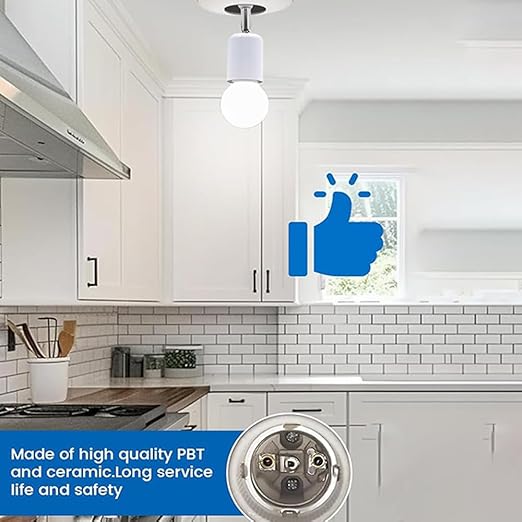 Ceramic & Metal E26 Light Socket Extender,150w-Heat-resistant-Ideal for Light Holder Extension,Electrical Socket Extender,180° Bendable Adapter Screw Base Light Bulb Extension, 2pcs (White)