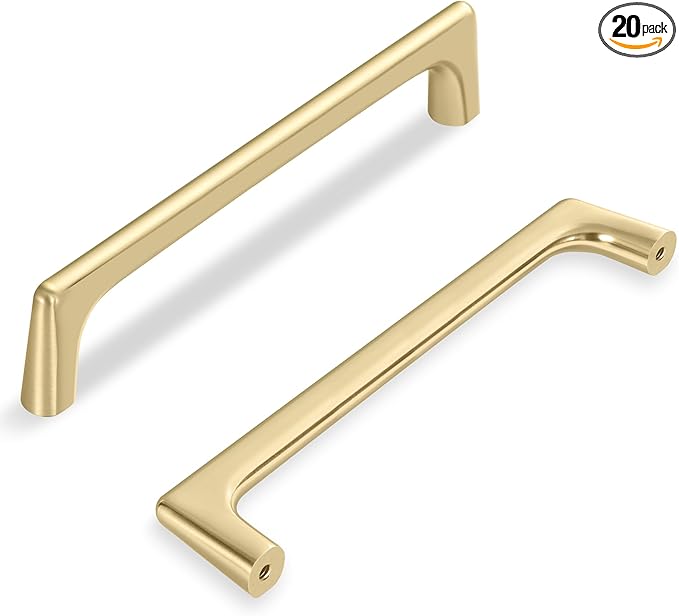 20 Pack 5 Inch(128mm) Hole Center Modern Brushed Gold Cabinet Pull Handle Timeless Vanity Drawer Pull Handle Classic Cabinet Hardware for Kitchen Dresser Bathroom, Screws Included, B-Gold(5x20)