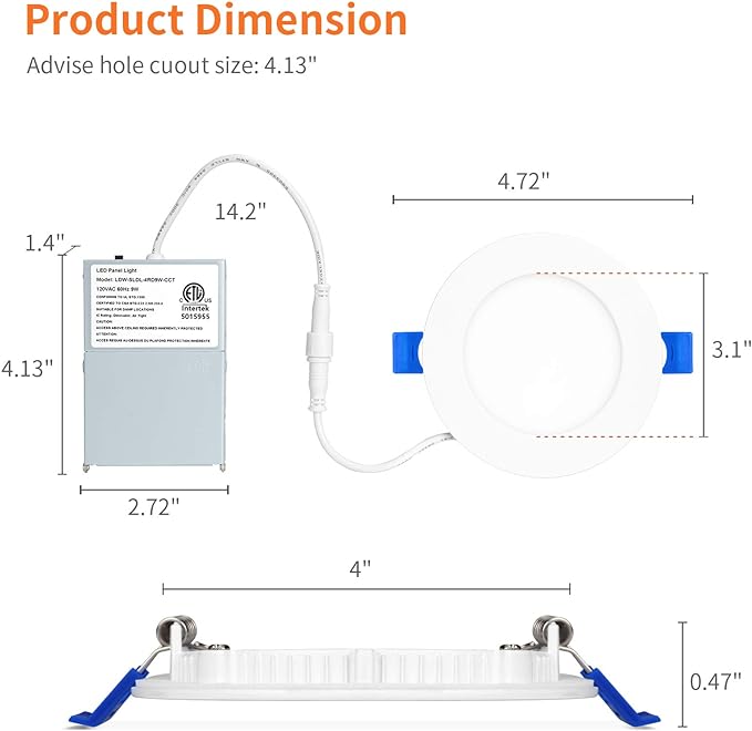 Meconard 6 Pack 4 Inch LED Recessed Ceiling Light with Junction Box, 5000K Daylight, 9W=75W 750LM, Dimmable Canless Downlights, ETL and Energy Star Listed
