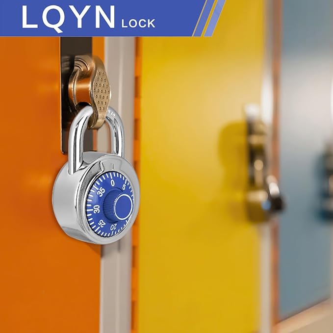 Combination Lock, LQYN Standard Dial Combination Lock, Pack of 48; Blue Turnplate, 2 in. Wide, Fixed Three Digital Combination, for School, Gym & Locker, Toolbox, Gate