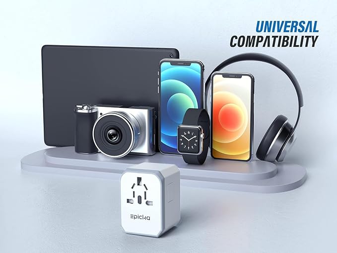 EPICKA Universal Travel Adapter, European Travel Plug Adapter - International Power Adapter Worldwide Charger with USB-C & 4 USB-A Ports, Travel Essentials for Italy, Japan, Europe, UK (TA-105, White)