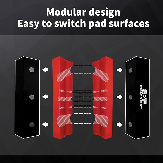 S&F STEAD & FAST Soft Jaws for Bench Vise 4.5 inch, 2 pairs, Strongly Magnetic Vise Jaw Pads, TPU, Multi-Groove and Textured Inserts, for Clamping Woodworking Metal Plastics