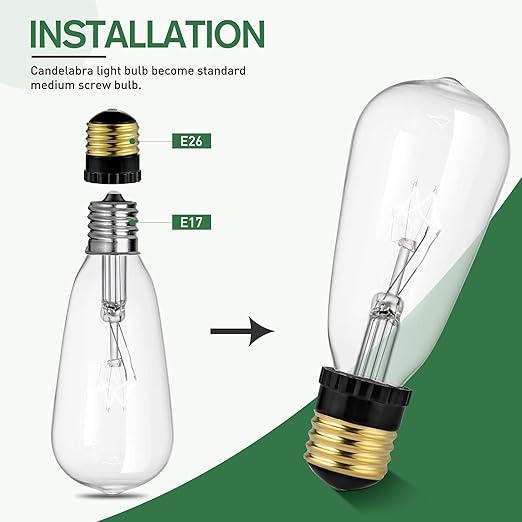 E26 to E17 Light Socket Adapter, Medium Screw E26 to Intermediate E17 Bulb Socket Adapter Converter, UL Listed (Black, 4)