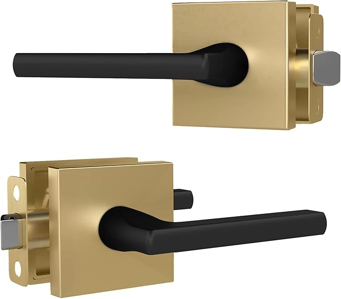 Mega Handles Prime Passage Lever Door Handle for Closet or French Doors, Single Side Door Levers, Fits All Standard Door Sizes, Covered Screws Included - Satin Brass/Matte Black (1 Pack) 5"