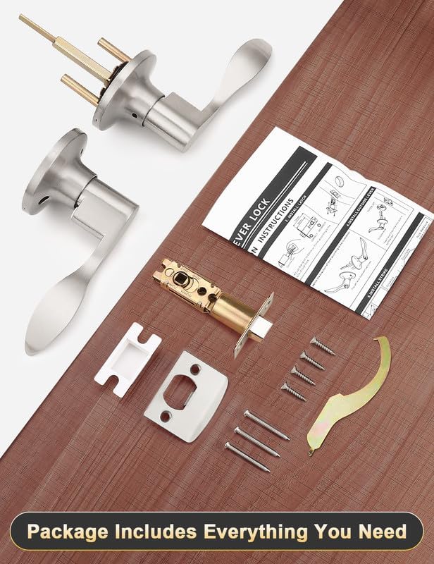 Mengico 8 Pack Satin Nickel Modern Interior Passage Door Knobs, Keyless Door Handle for Hallway & Closet, Wave Style Non-Locking Door Lever Reversible for Left & Right Handed