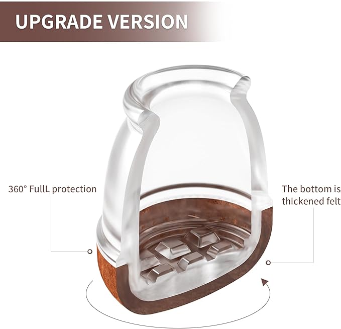 Ezprotekt 24 Pcs Extra Small Clear Round Chair Leg Floor Protectors for Wooden & Tiles Floors, Felt Silicone Furniture Feet Cups Covers for Table, Couch, Chair Legs (XS Fit: 2/5" - 11/20")