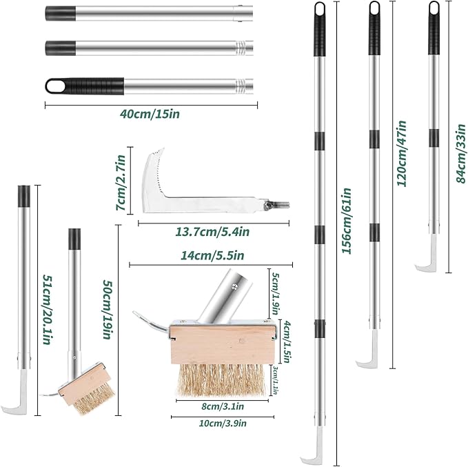 Crack Weeder Tool,2-in-1 Crack Weeder & Moss Remover Brush,33-61 Inch Adjustable Handle,Weed Removal Tool for Weeding Between pavers, Sidewalk, Driveway Crack, Patio Crevice