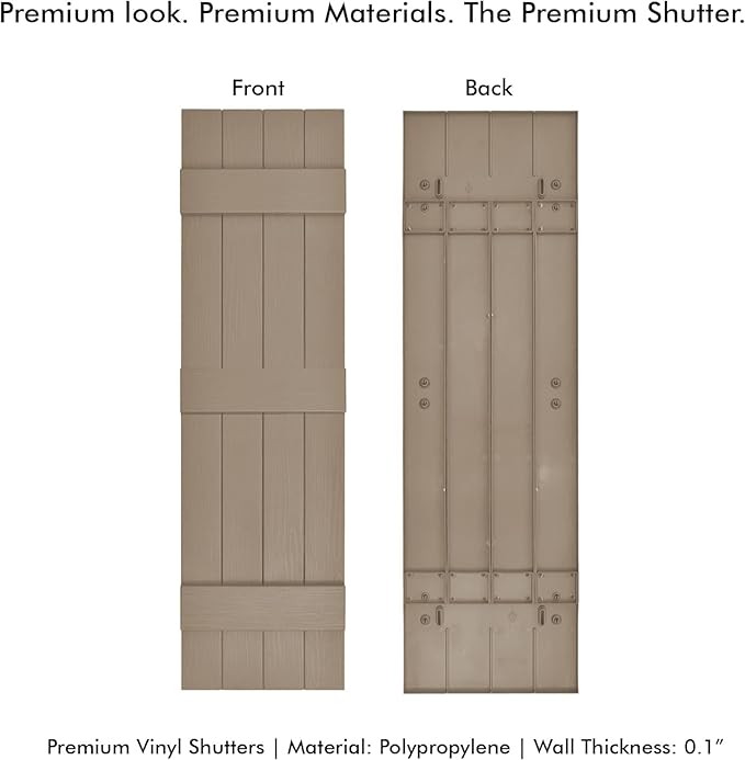 Board & Batten Vinyl Shutters (1 Pair) | 14.5"x59" (4-Board) - Coastal Sand Dune | Exterior Window Shutters | Includes Mounting Hardware | Simple Installation | Made in USA