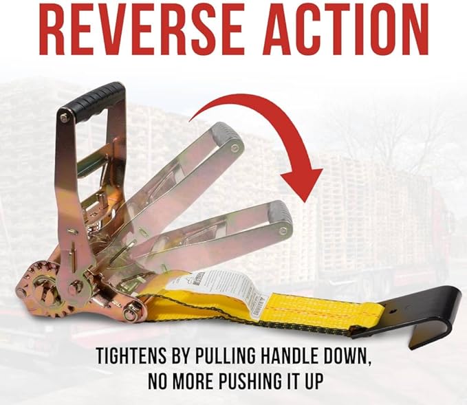 Mytee Products 2 Pack 4" x30' Self-Tensioning Ratchet Tie Down Straps with Flat Hooks - 5,400 Lbs WLL - Heavy Duty Tie Down Ratchet Straps for Flatbed, Truck, Trailers, Cargo, Pickup - Yellow