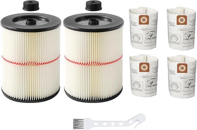 MZY LLC 2 Pack 17816 Filter for Craftsman Shop Vac Filter Cartridge Filter Replacement with 4 Pcs CMXZVBE38749 General Purpose Shop Vacuum Dust Collection Bags for 16 and 20 Gallon Shop Vacuums