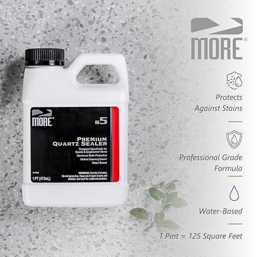 More Premium Quartz Sealer - Water-Based Surface Sealer - for Indoor & Outdoor Quartzite Counters, Floors, Walls, Furniture - Protects Against Oil, Water-Based Stains - Unscented - Pint (16 oz)