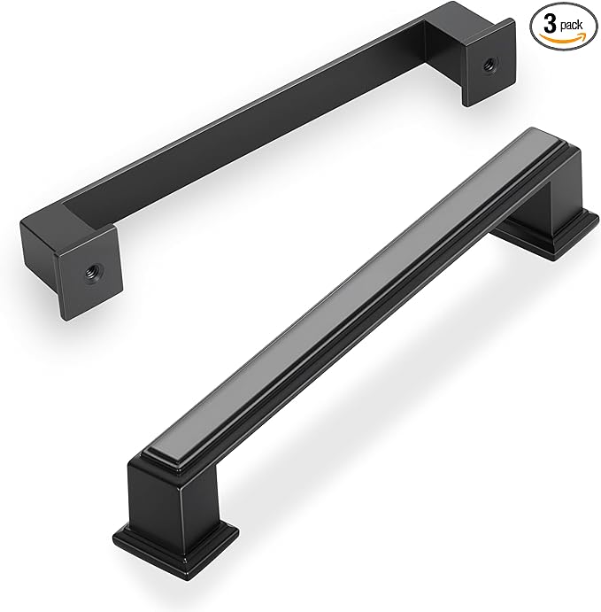 3 Pack 5 Inch(128mm) Hole Center Matte Black Modern Cabinet Pulls Kitchen Cabinet Handles Kitchen Cabinet Hardware Timeless Drawer Pulls for Dresser Cupboard Wardrobe, M-Black(5x3)