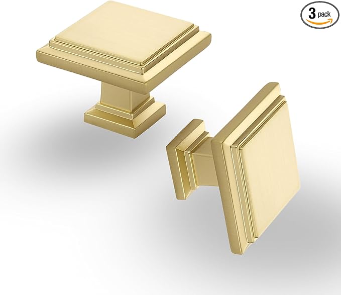 3 Pack Brushed Gold Cabinet Knobs Drawer Knobs Modern Cabinet Pulls Kitchen Cabinet Handles Kitchen Cabinet Hardware Timeless Drawer Pulls for Dresser Cupboard Wardrobe, B-Gold(1x3)