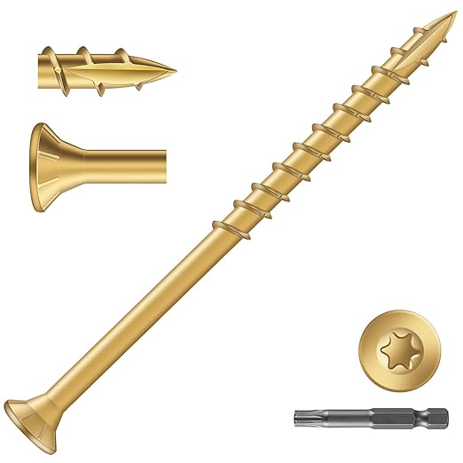 #9 x 3 Inch Deck Screws (69Pcs) 1lb. Exterior Wood Screws. Carbon Steel, Tan, Flat Head, Rust Resistant epoxy Coated, with T25 Star Bit