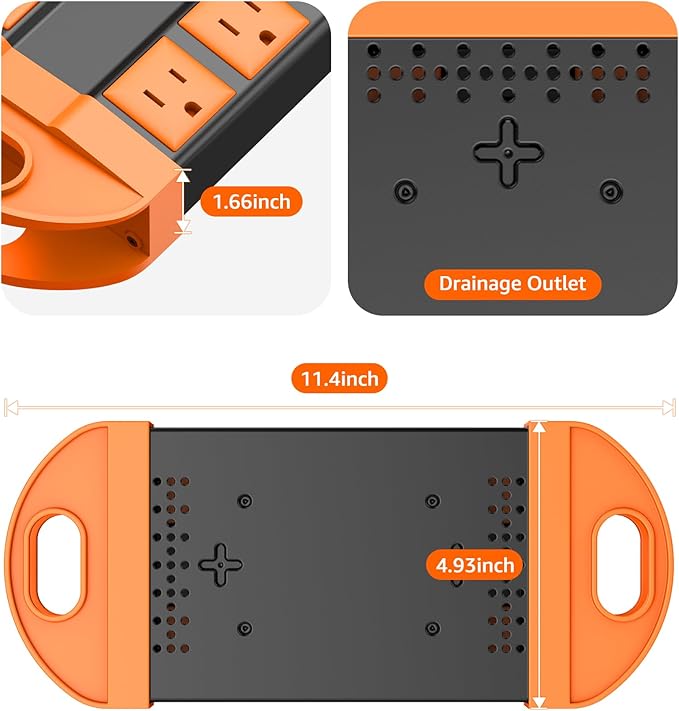 CCCEI Outdoor Power Strip Weatherproof with 8 Plug, Waterproof Extension Cord with Multiple Outlets, Christmas Exterior Garden Yard Surge Protector 15FT, Orange.