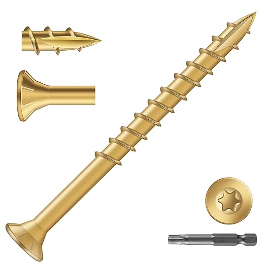 #10 x 2-1/2" Deck Screws (71Pcs) 1lb. Exterior Wood Screws. Carbon Steel, Tan, Flat Head, Rust Resistant epoxy Coated, with T25 Star Bit