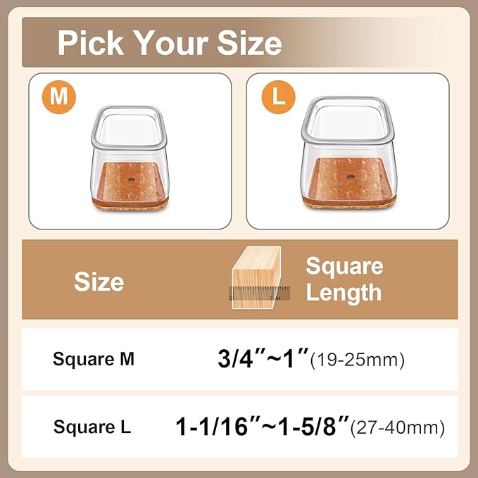 28Pcs Chair Leg Floor Protectors Square for Hardwood Floors Silicone Caps Felt Furniture Pads Covers Clear Chair Sliders, Protect The Floor from Scratches(Fit:1-1/16" ~ 1-5/8")